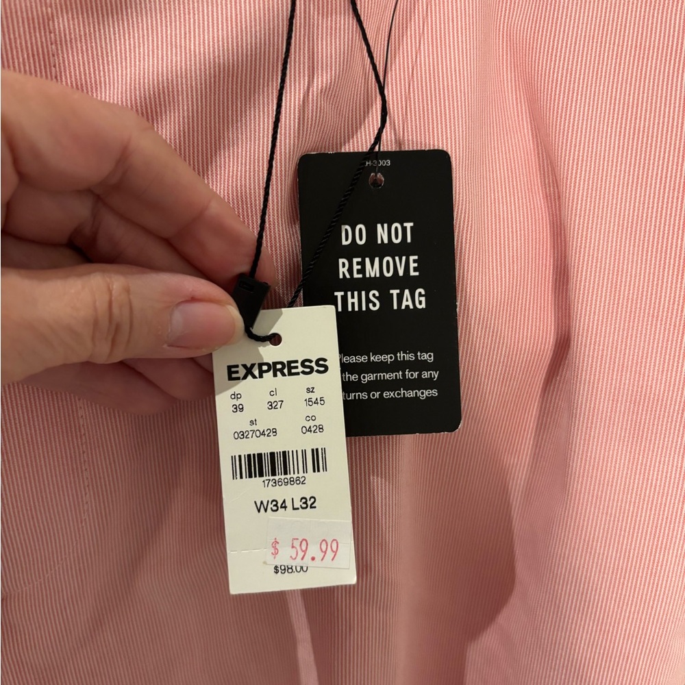 Express Stretch Extra Slim Light Pink Resortcore Men’s Trousers, Size 34/32 NWT - Picture 5 of 5